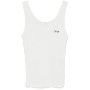 CHLOE Ribbed Tank Top with Logo Women WHITE T-Shirts & Tops